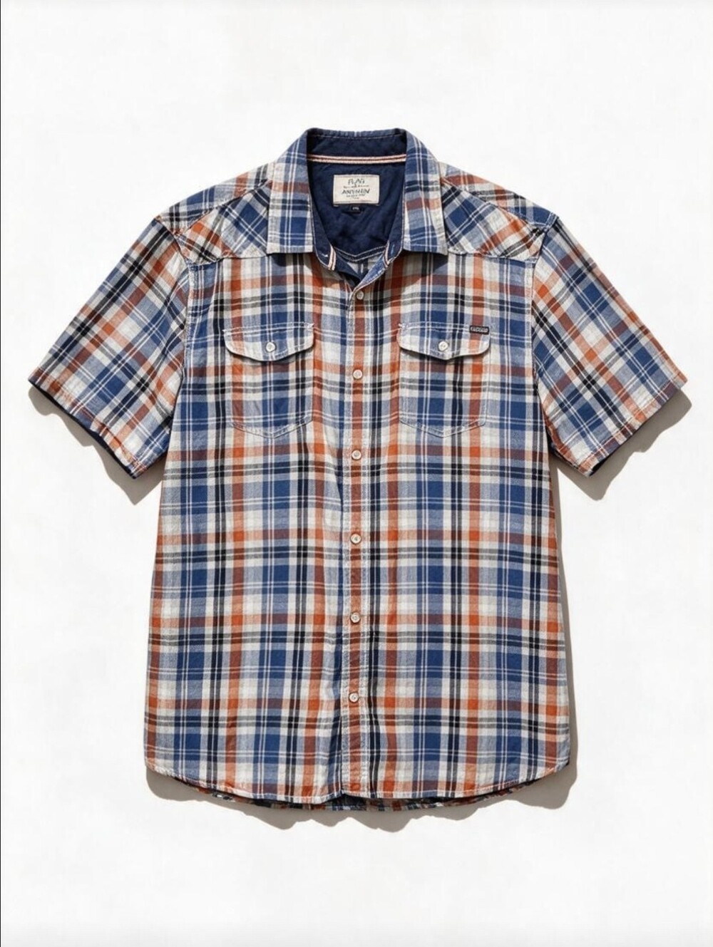 Flag & Anthem Men's XXL Plaid Short Sleeve Button Up Shirt Western Workwear